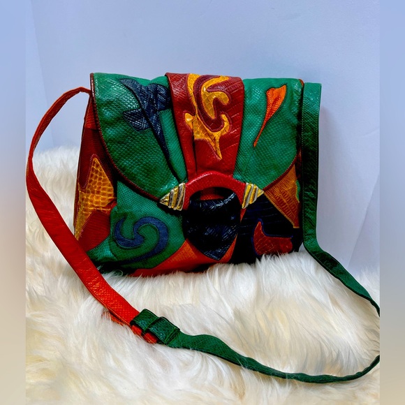 Sharif Handbags - Vintage Sharif 1980s Genuine Leather and Snake Color-blockShoulder Bag
